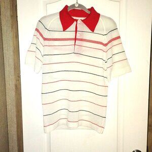 Vintage (1960's) Sz. Small red white and blue striped knitted, short sleeve polo